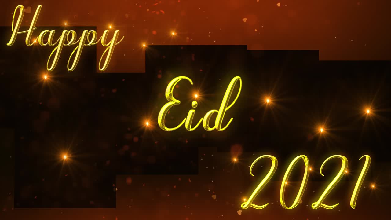 Happy Eid background with golden elegant lighting text.
