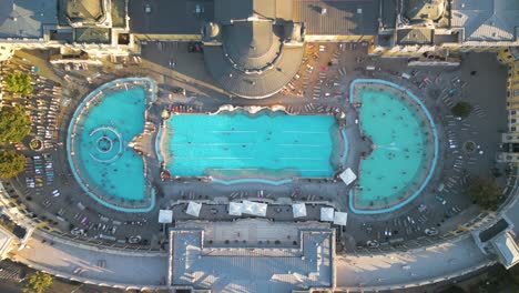 top down aerial view of famous szechenyi thermal baths in budapest