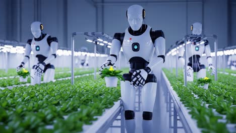 futuristic farming: robotic agriculture revolutionizes plant cultivation with advanced automation technology in a controlled environment