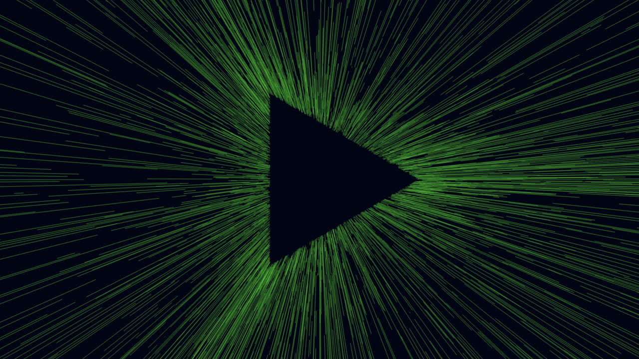 Green light streaks rushing toward play button, digital streaming concept footage