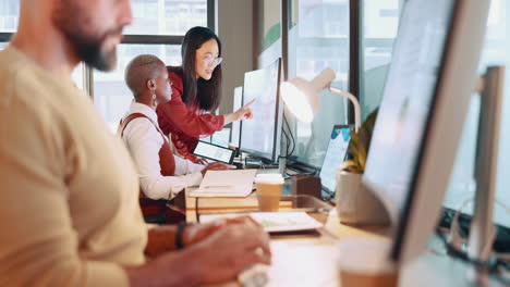 Business, technology and Asian woman in office