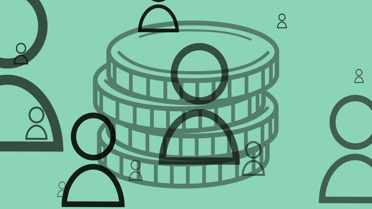 초록색 배경에 동전 위에 있는 사람 아이콘의 애니메이션