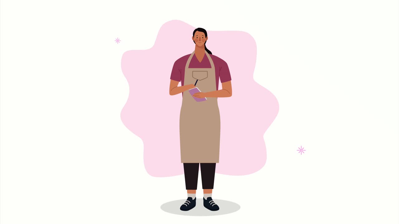 female waiter service worker animation