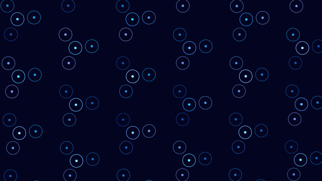 patrón circular de círculos azules y negros flotando sobre un fondo oscuro