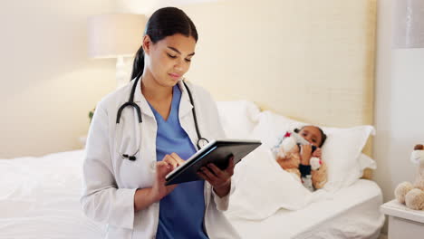 Pediatrician,-woman-and-tablet-in-hospital