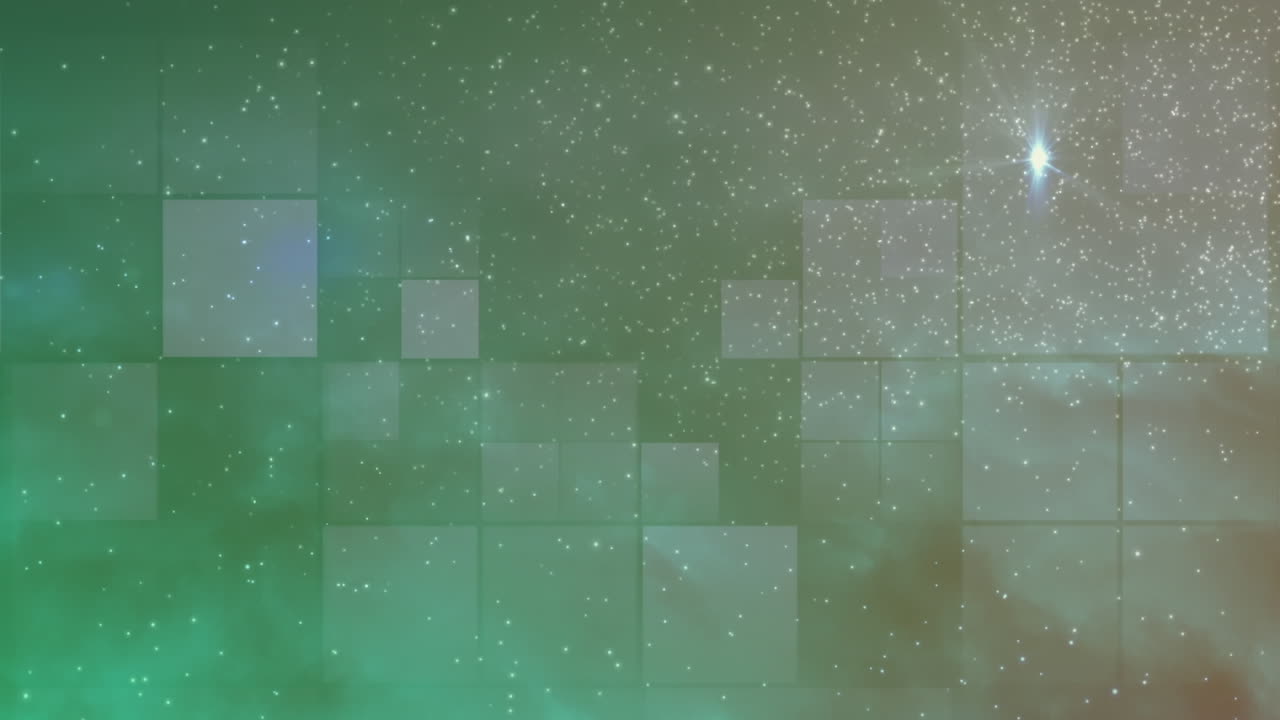 animación de fuegos artificiales de navidad sobre luces cuadradas parpadeantes en el cielo nocturno