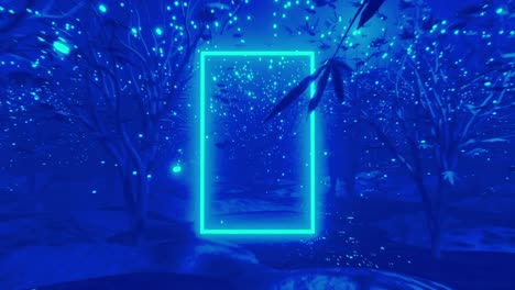 animación de marco brillante y árboles sobre un fondo cambiante multicolor