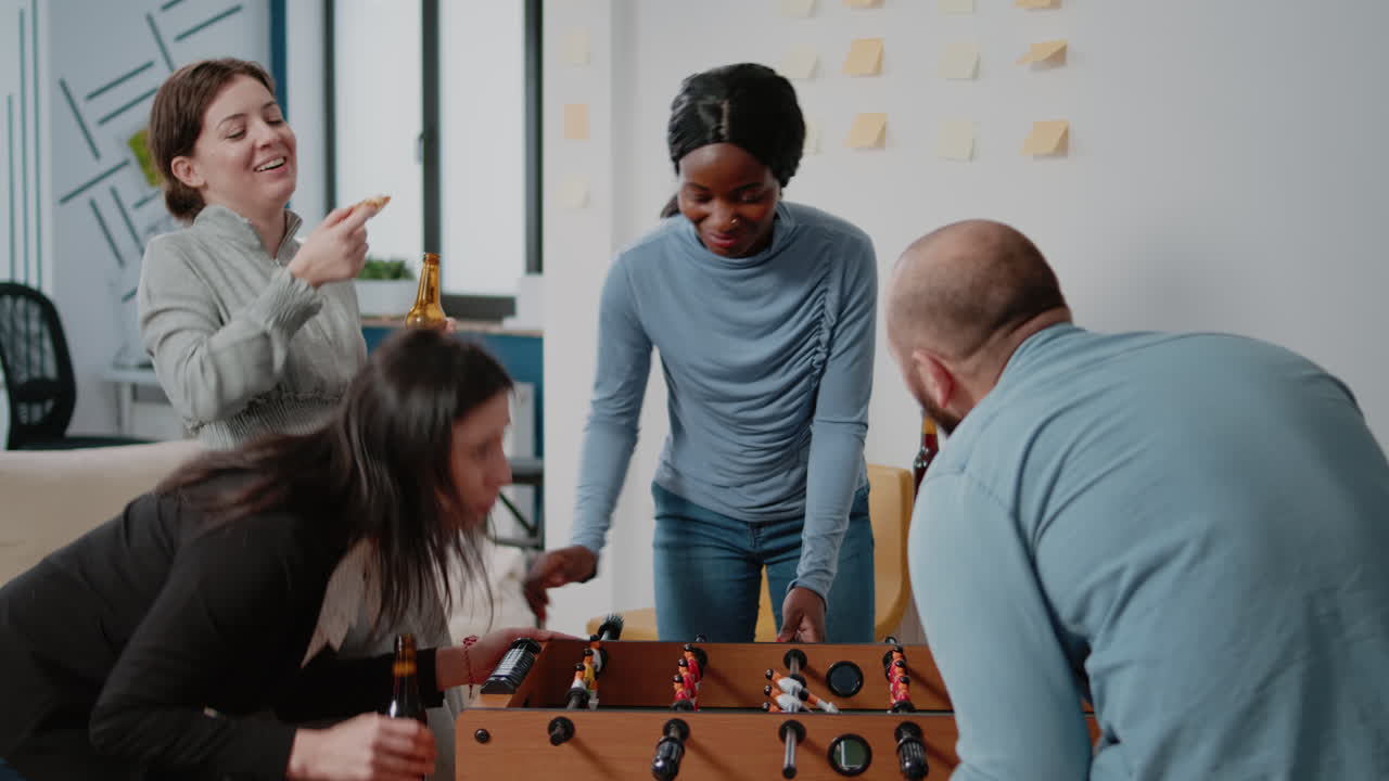 Diverse group of people enjoying fun activity after work
