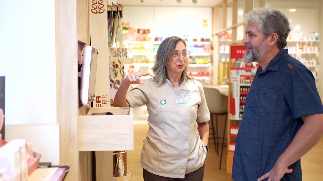 People interacting in a pharmacy