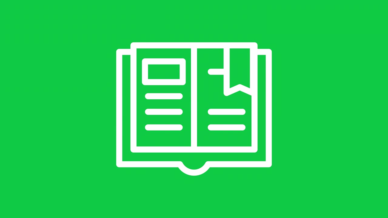 Icona a linee bianche di un libro aperto su sfondo verde
