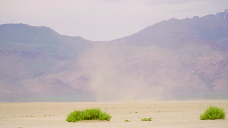 dust devil blows across a dried up lake bed in a lifeless area