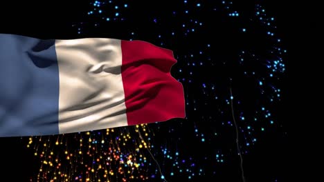 animación de la bandera de francia sobre los fuegos artificiales