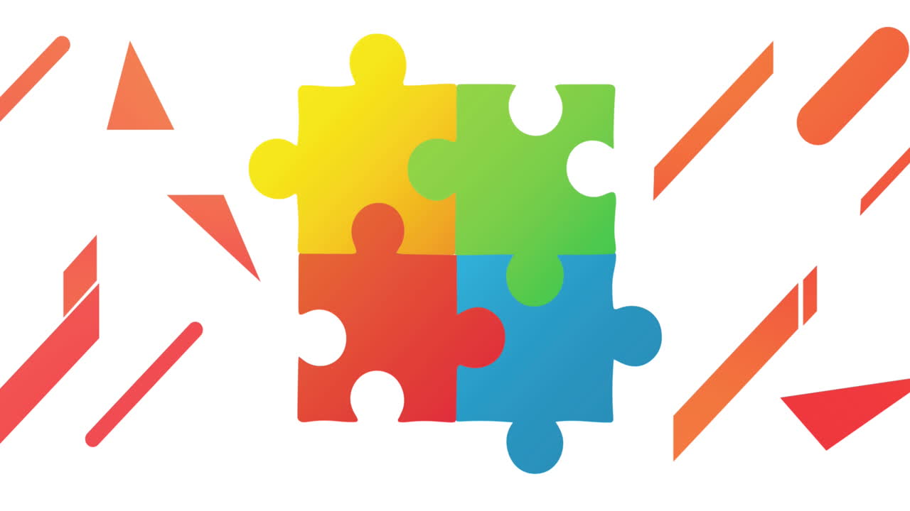 animación de piezas de rompecabezas coloridas que forman un cuadrado sobre un fondo blanco