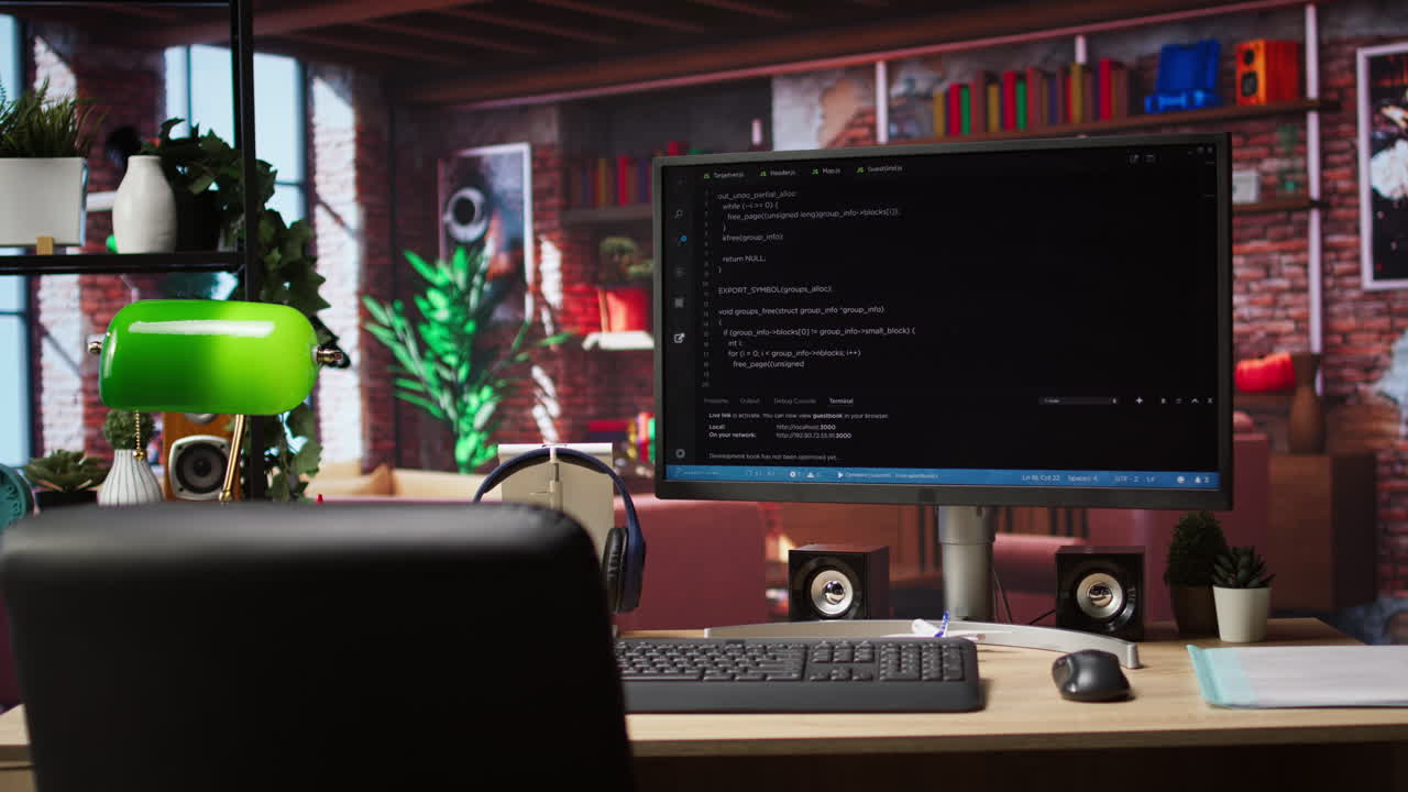 Development console visible on computer screen in modern apartment