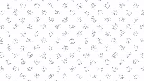 halloween icons, animation loop. seamless pattern background. small halloween icons rotate slowly on grid. white backdrop
