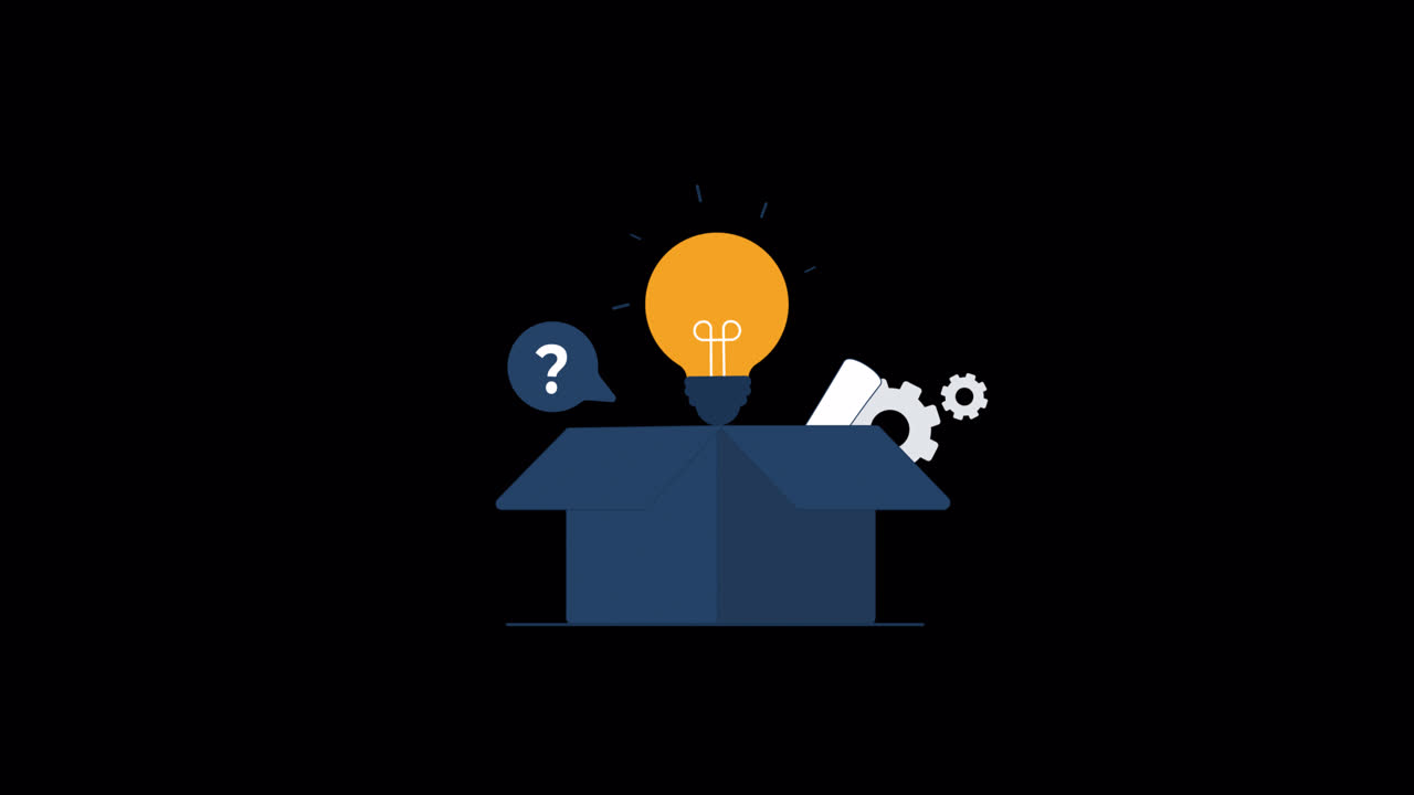 Animated Lightbulb and Idea Elements Emerging from Box