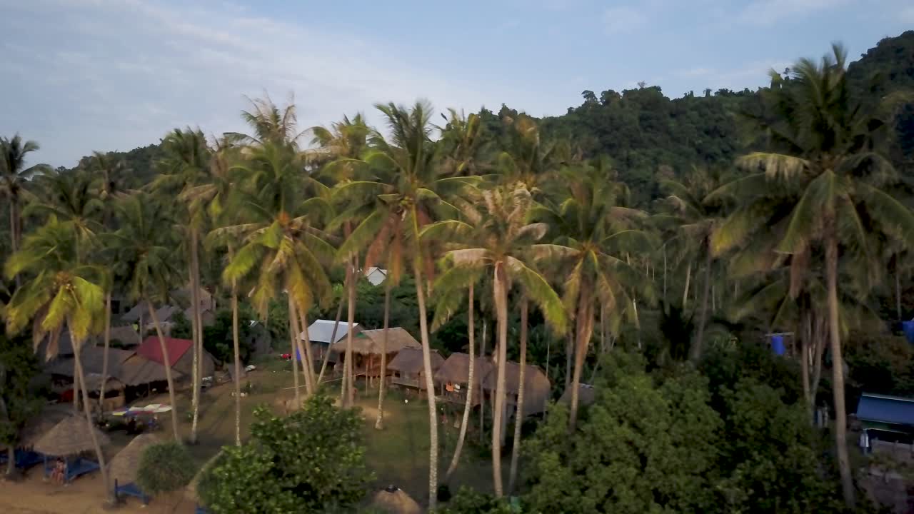 Tropical Beach Village with Palm Trees
