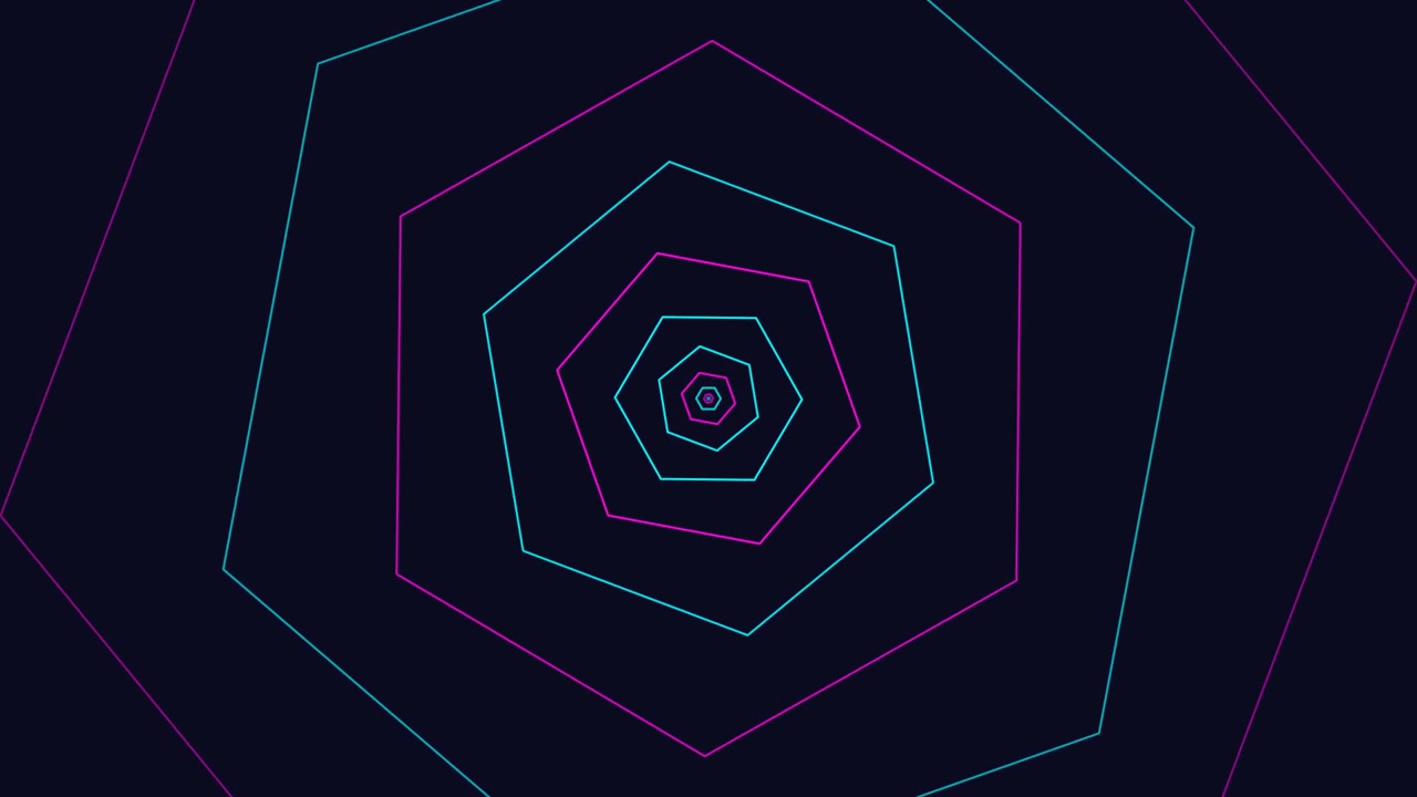 Abstract Tunnel of Glowing Neon Hexagons