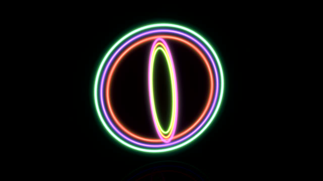 círculos de neón azules en estilo retro sobre fondo rojo. espacio futurista. bandera de neón. lámpara eléctrica. concepto de diseño futurista. concepto de energía. efecto de luz brillante. 4k