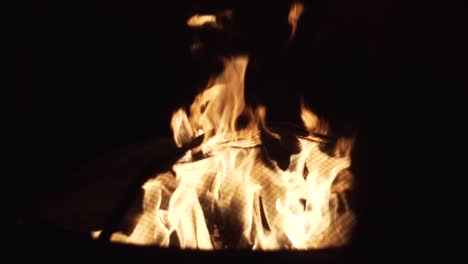 wood logs burning in a fire pit on a cool summers evening