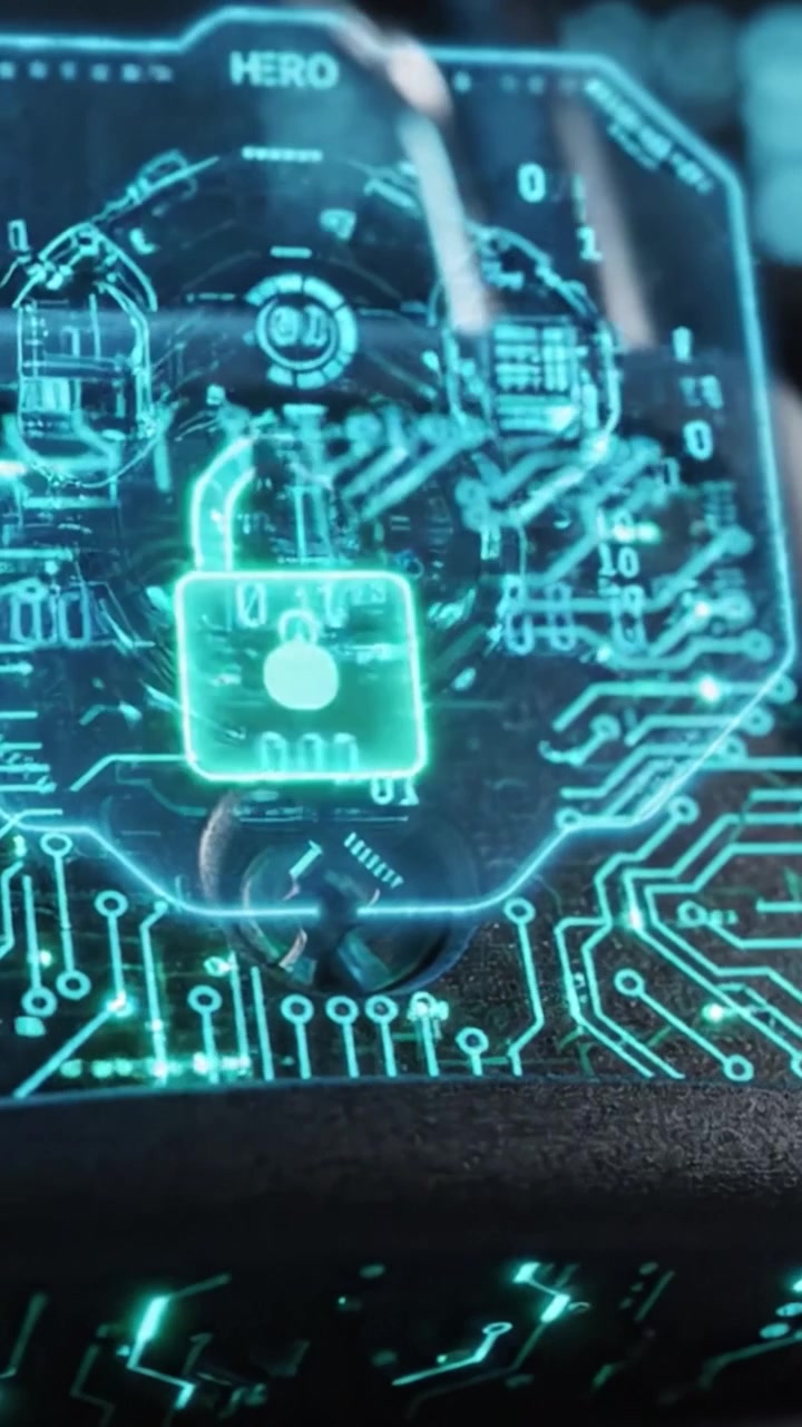 Exploring the Intricacies of a Futuristic Locking Mechanism Visualized with Digital Circuit Patterns and Cybersecurity Elements in a High-Tech Environment