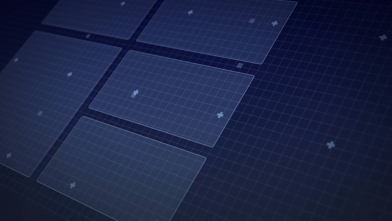 Dark grid plane loading, global map shifting with panels sliding, icons populating, showing data