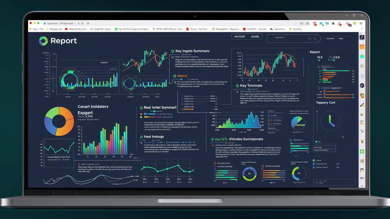A high-angle shot of a laptop displaying a dark-themed analytics dashboard