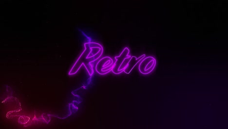 animation of text, retro, in pink neon, with pink and red light trails on black background