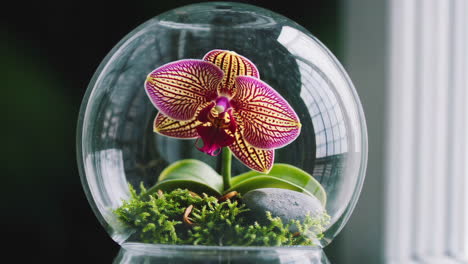 orchid in a glass terrarium