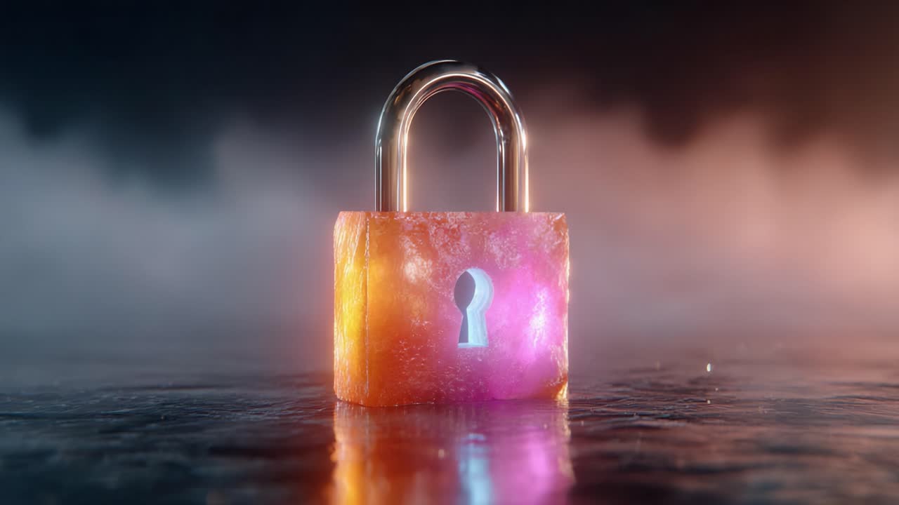 A Vibrant Close-Up of a Colorful Padlock Set Against a Dramatic Background of Mist and Light, Symbolizing Security and Protection in a Digital Age