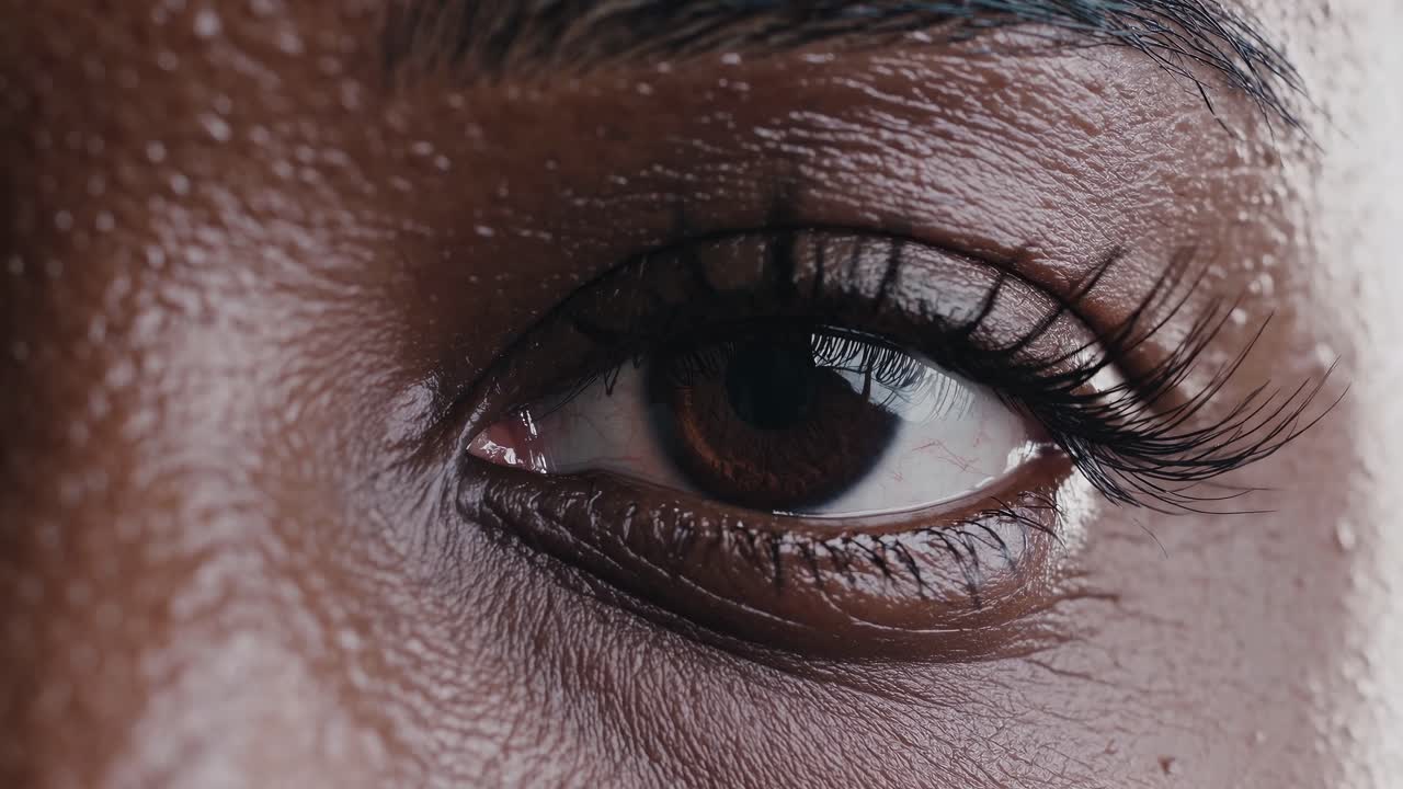 Close-up video of a person's eye, capturing the texture of the skin and moisture