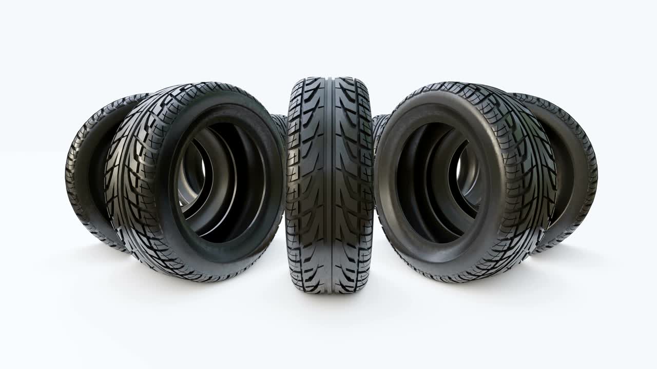 concepto de neumáticos de automóviles. video de ilustración 3d de la tabla giratoria