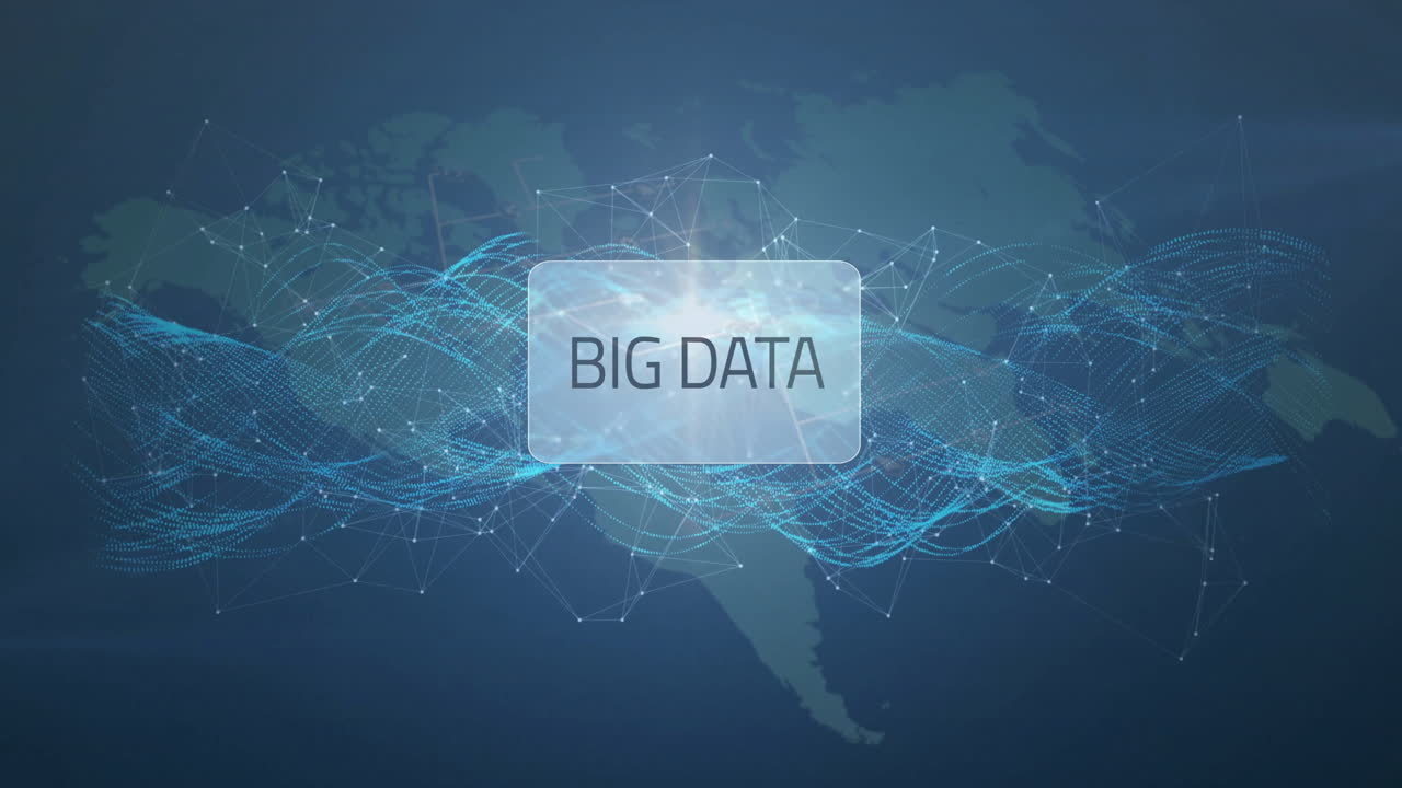 Big Data text animation over digital network connections and world map