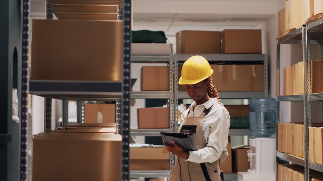 trabajadores del almacén comprobando el inventario con una tableta