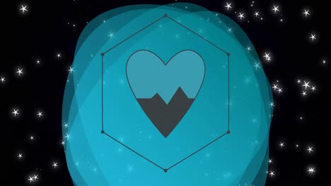 Animation-of-heart-and-heartbeat-icons-on-black-and-blue-background