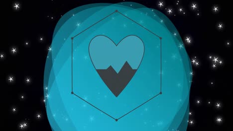 animation of heart and heartbeat icons on black and blue background