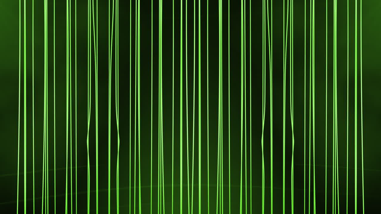 vertical green light strands against a dark background. Glowing, abstract pattern. The lines appear to be in constant, fluid motion, giving the impression of a digital or futuristic curtain