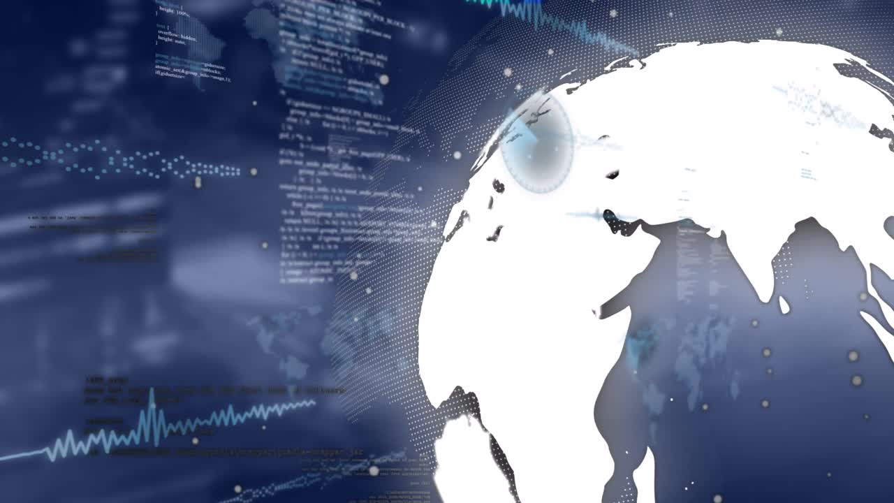 Animation of data processing over blurred background