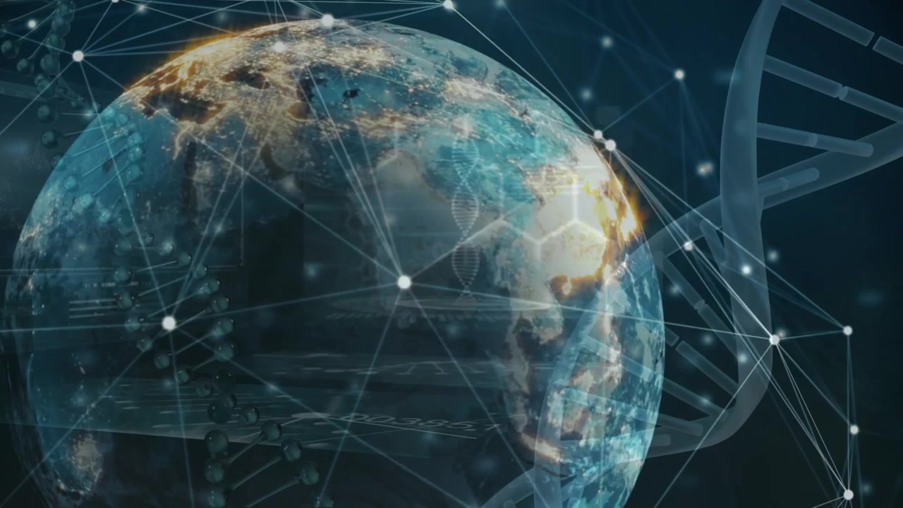 Animation of network of connections with icons over globe