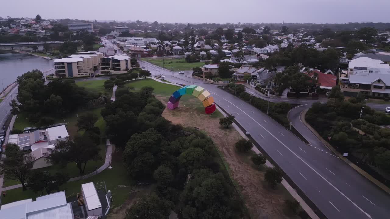 Drone Footage going through the Iconic Rainbow Container Bow in Fremantle, Perth, Western Australia