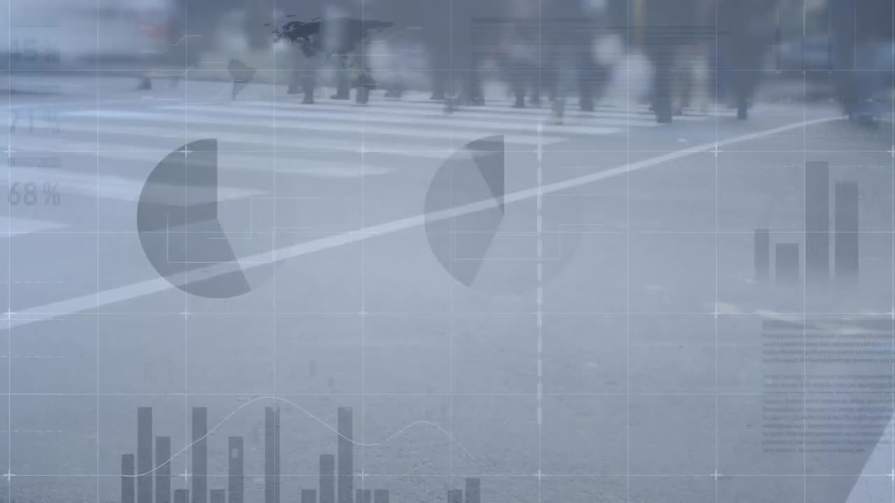 바쁜 도시 거리에서 금융 데이터 처리의 애니메이션