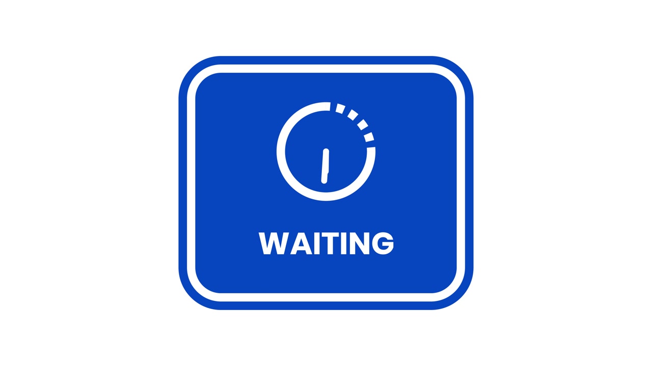Small clock rotating icon with waiting text animation isolated on white background