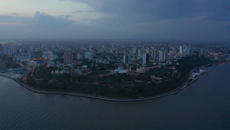 Mozambique,-reveal-drone-4k-hasselblad-skyline-of-Maputo