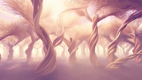 ethereal dream forest with twisted trees