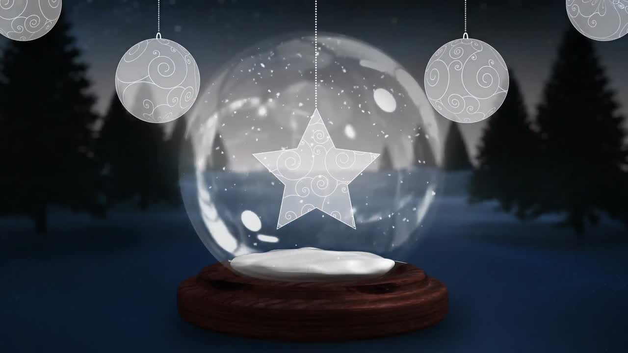 겨울 풍경 위에 있는 눈공의 애니메이션