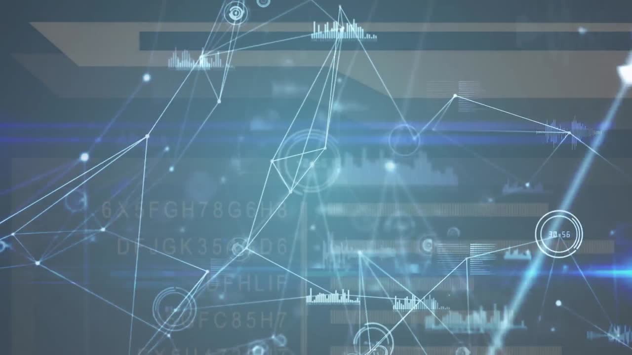 블랙 배경 위의 연결 네트워크와 데이터 처리의 애니메이션