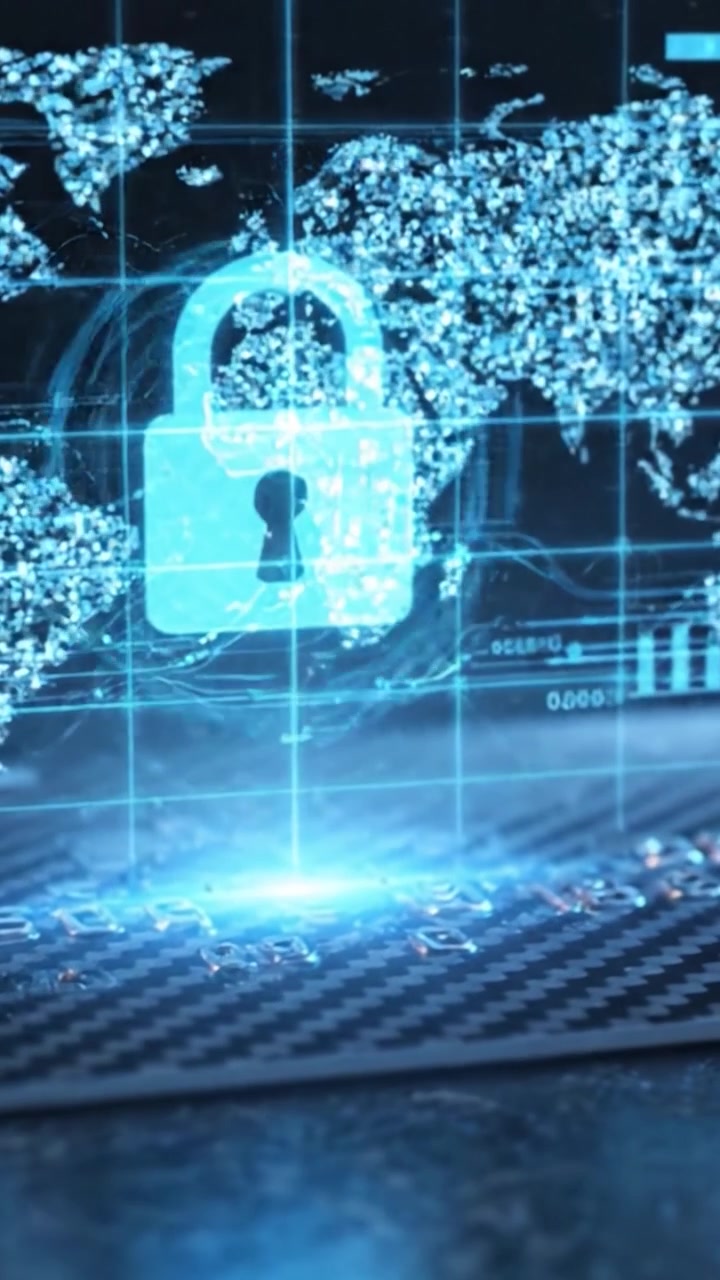 High-Tech Security Card with Digital Encryption Features and Global Cybersecurity Interface Representation in a Futuristic Setting