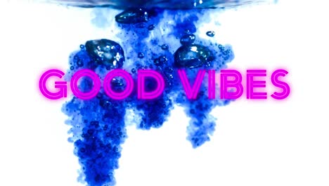Animation-of-good-vibes-text-over-blue-liquid-on-white-background