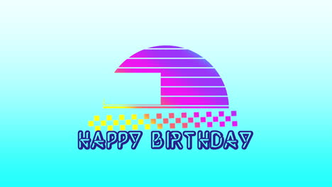 colorful happy birthday card with geometric pattern on gradient background