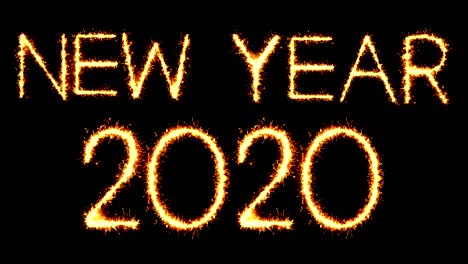 new year 2020 text sparkler glitter sparks firework loop animation